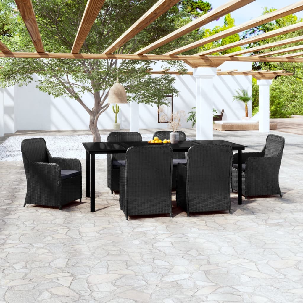 Comedor de jardín 5 pzas ratán sintético y madera acacia negro