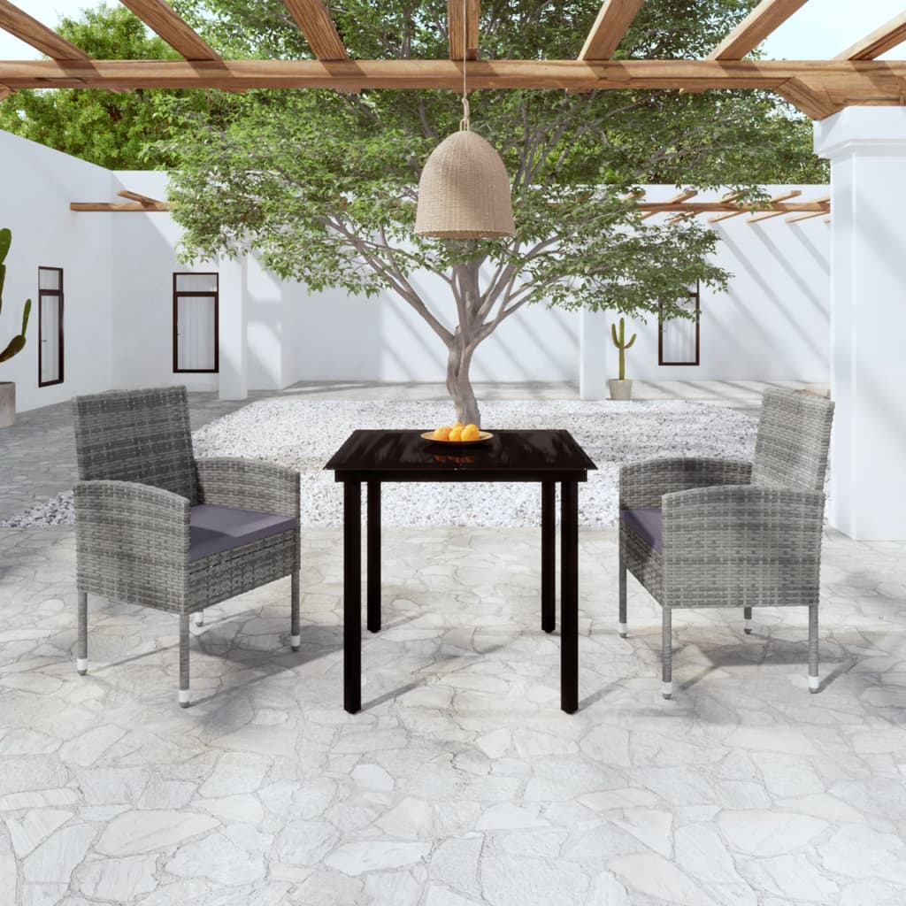 Juego comedor de jardín 3 piezas ratán sintético gris