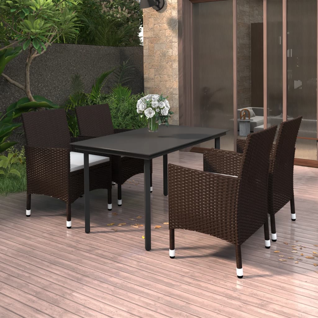 Juego de comedor de jardín 9 piezas ratán sintético marrón