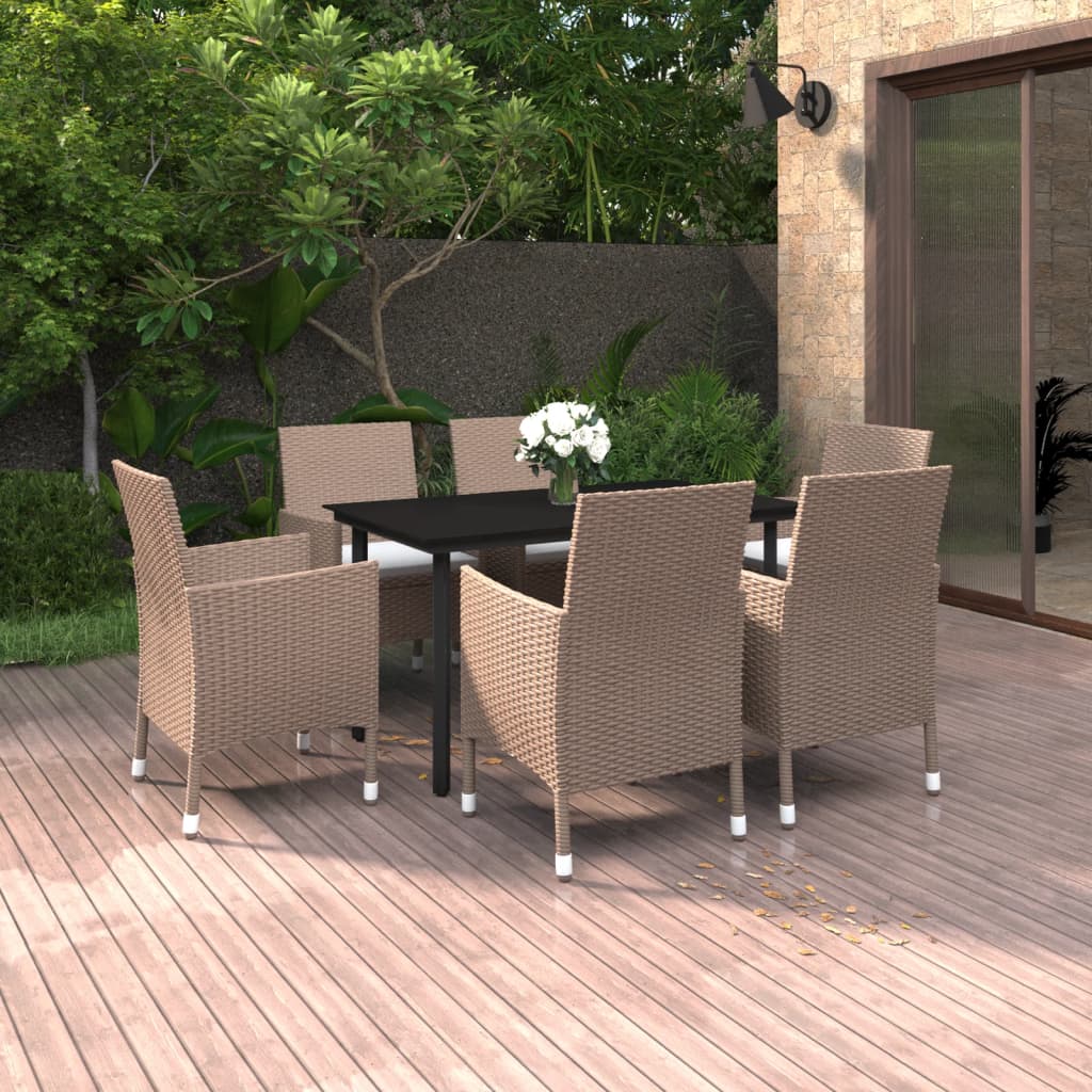 Juego de comedor de jardín 9 piezas ratán sintético marrón