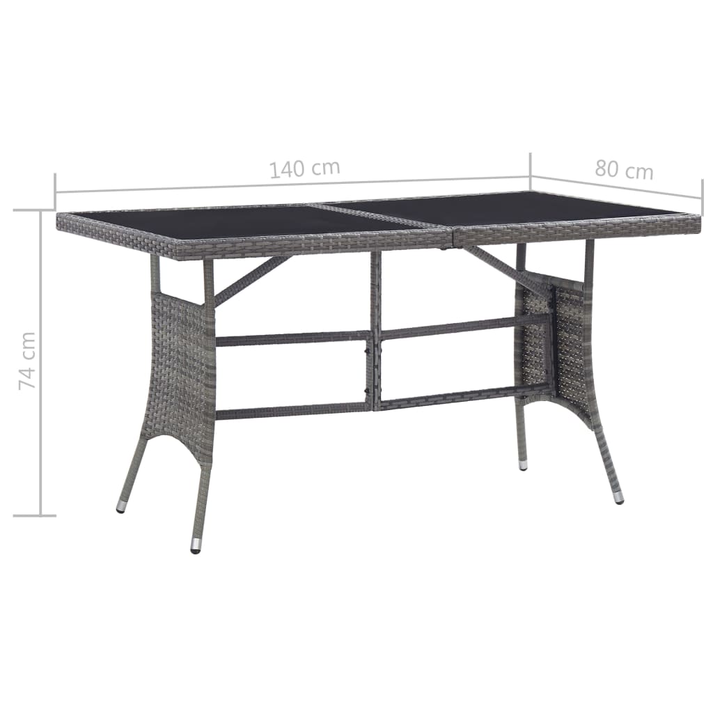 Mesa de jardín ratán sintético gris 140x80x74 cm
