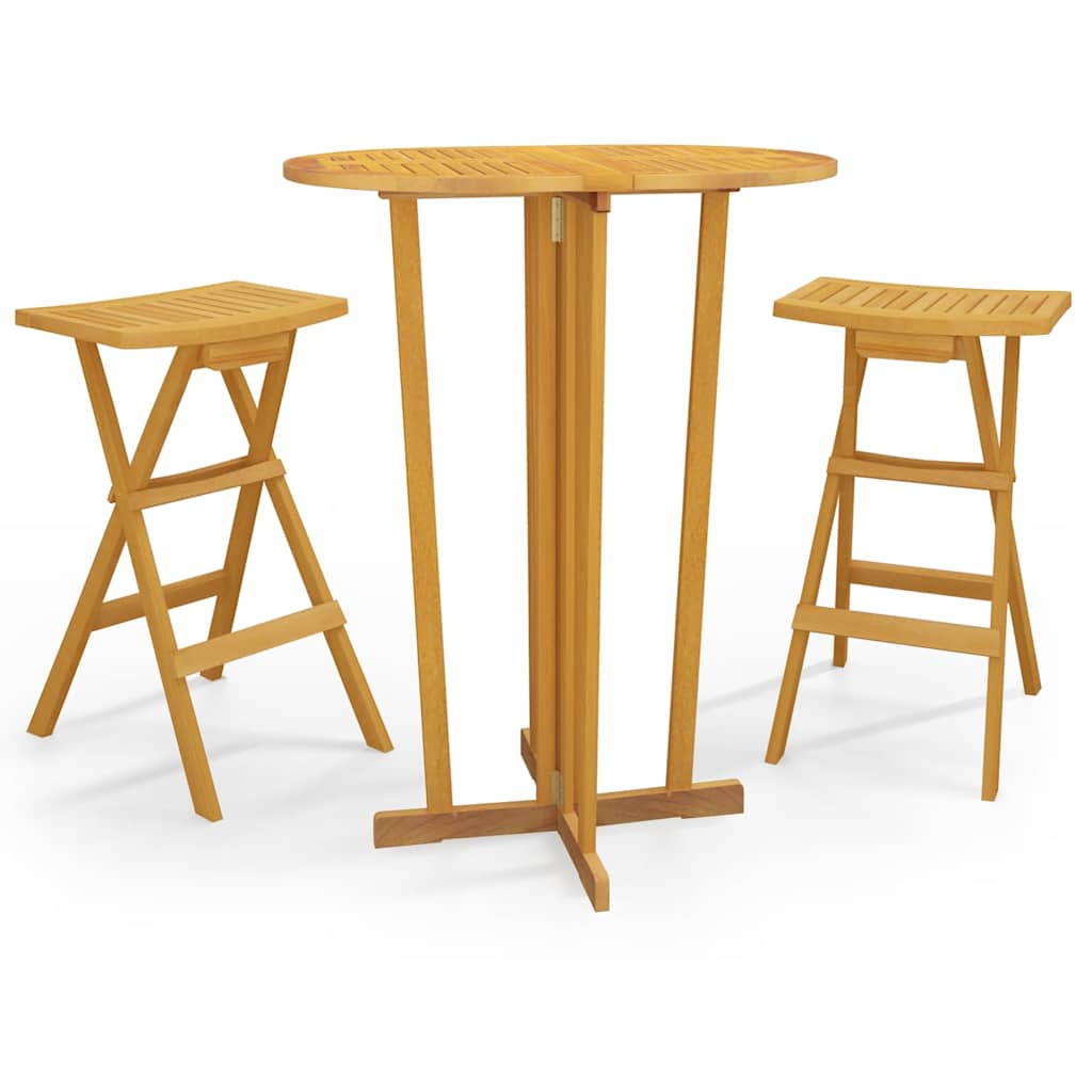Set de bar plegable 3 piezas madera maciza de teca