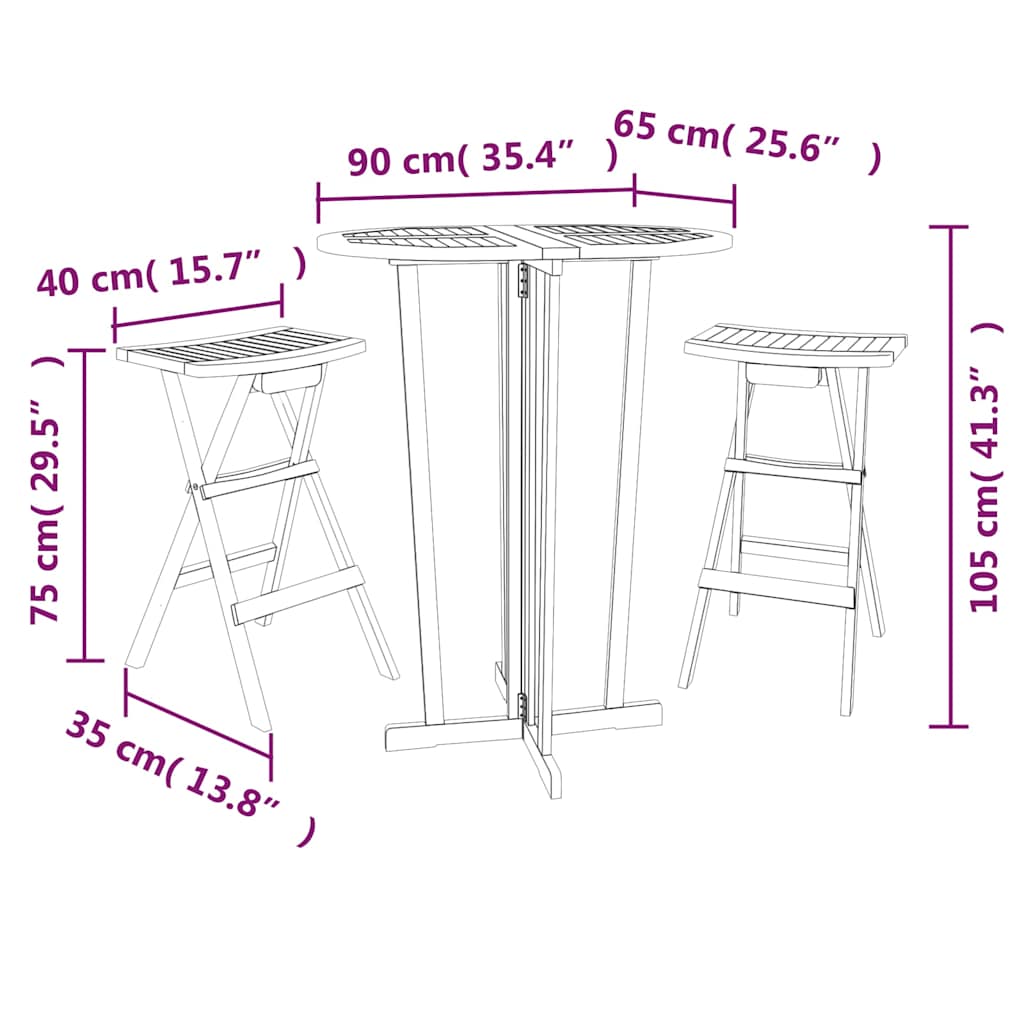 Set de bar plegable 3 piezas madera maciza de teca