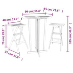 Set de bar plegable 3 piezas madera maciza de teca