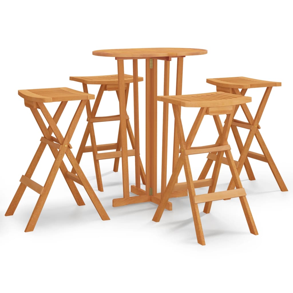 Mesa y taburetes altos plegables 5 piezas madera maciza de teca