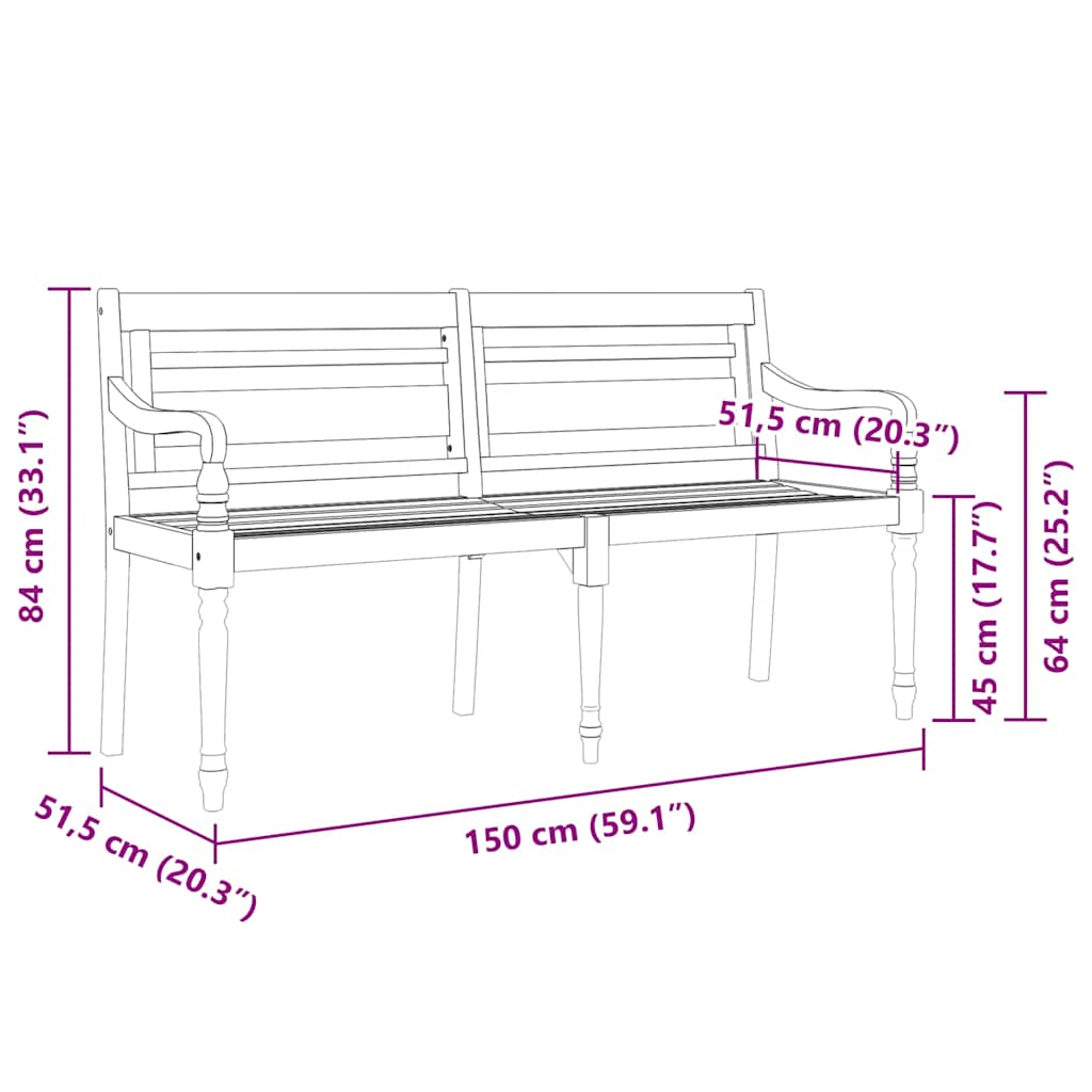 Banco Batavia cojín color crema madera maciza de teca 150 cm