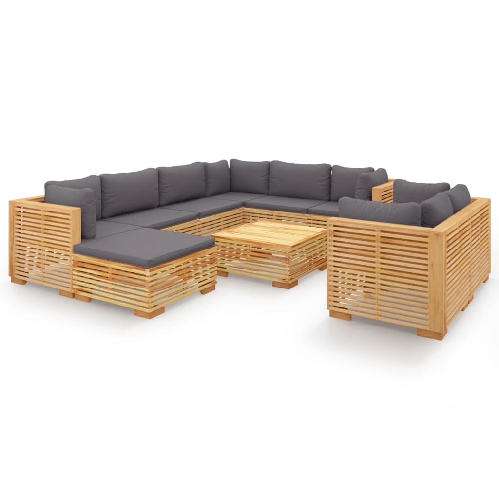 Juego muebles de jardín 10 piezas y cojines madera teca maciza