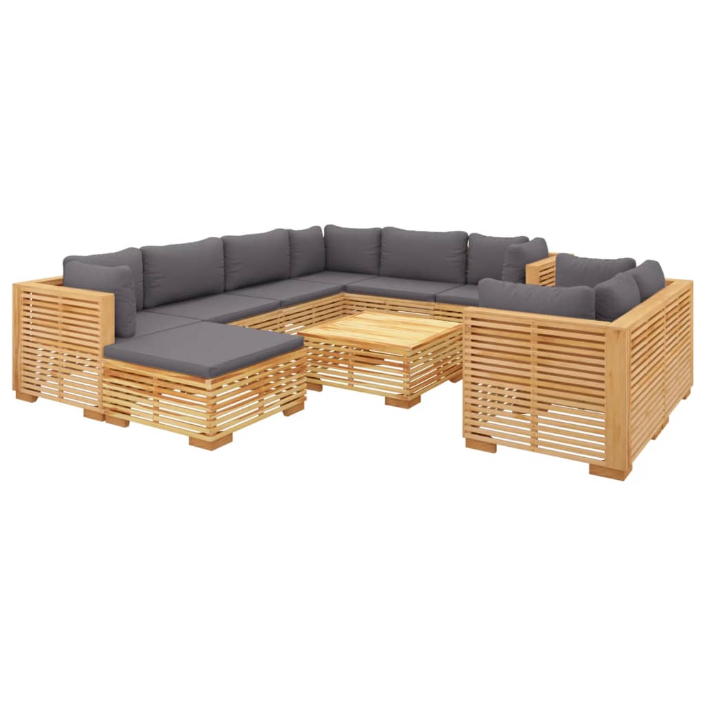 Juego muebles de jardín 10 piezas y cojines madera teca maciza