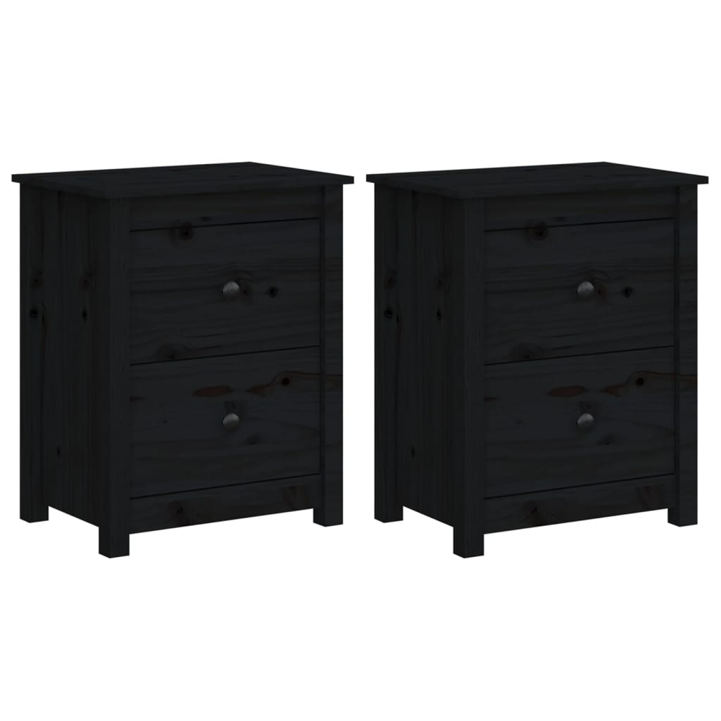 Mesitas de noche 2 uds madera maciza de pino negra 50x35x61,5cm