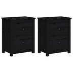Mesitas de noche 2 uds madera maciza de pino negra 50x35x61,5cm