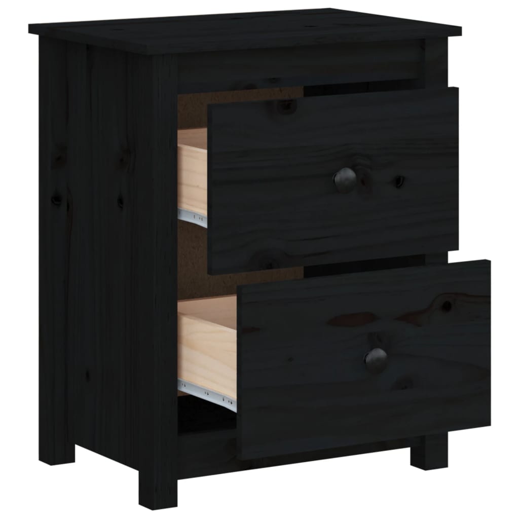 Mesitas de noche 2 uds madera maciza de pino negra 50x35x61,5cm