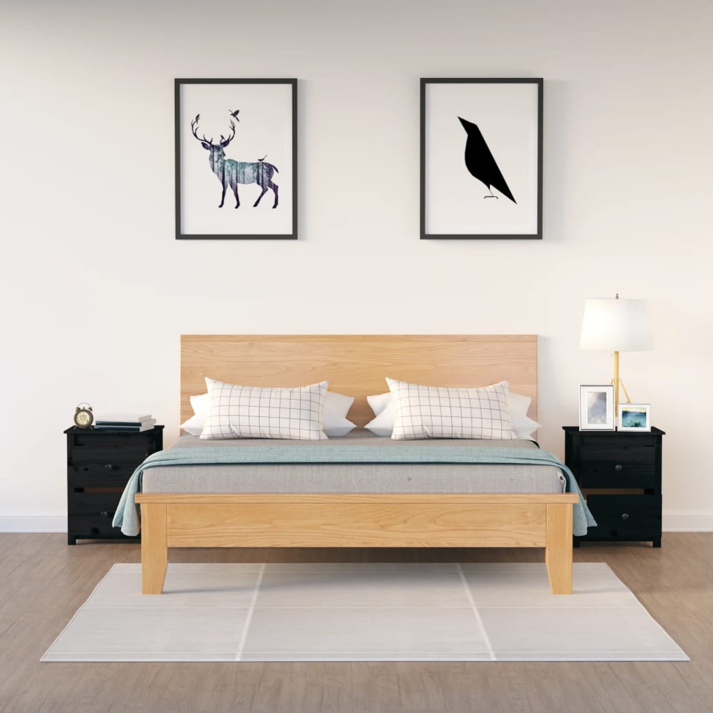 Mesitas de noche 2 uds madera maciza de pino negra 50x35x61,5cm