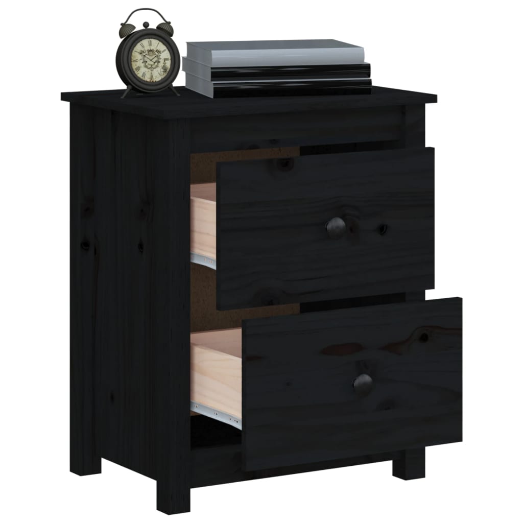 Mesitas de noche 2 uds madera maciza de pino negra 50x35x61,5cm