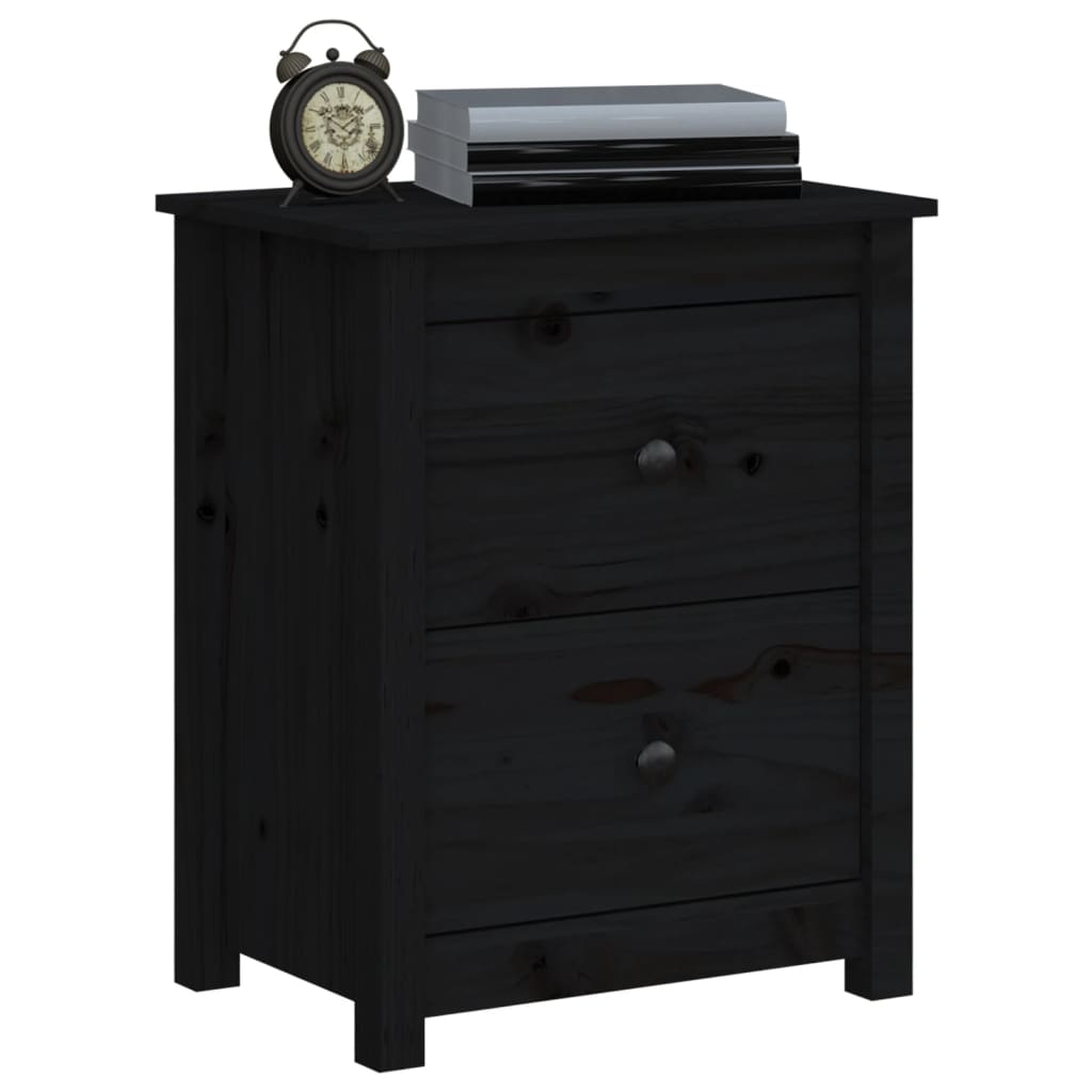 Mesitas de noche 2 uds madera maciza de pino negra 50x35x61,5cm