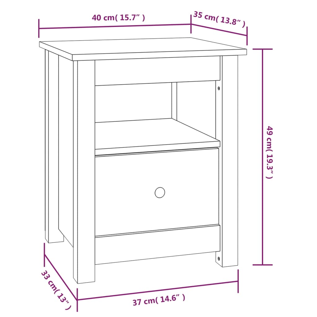 Mesita de noche madera maciza de pino 40x35x49 cm