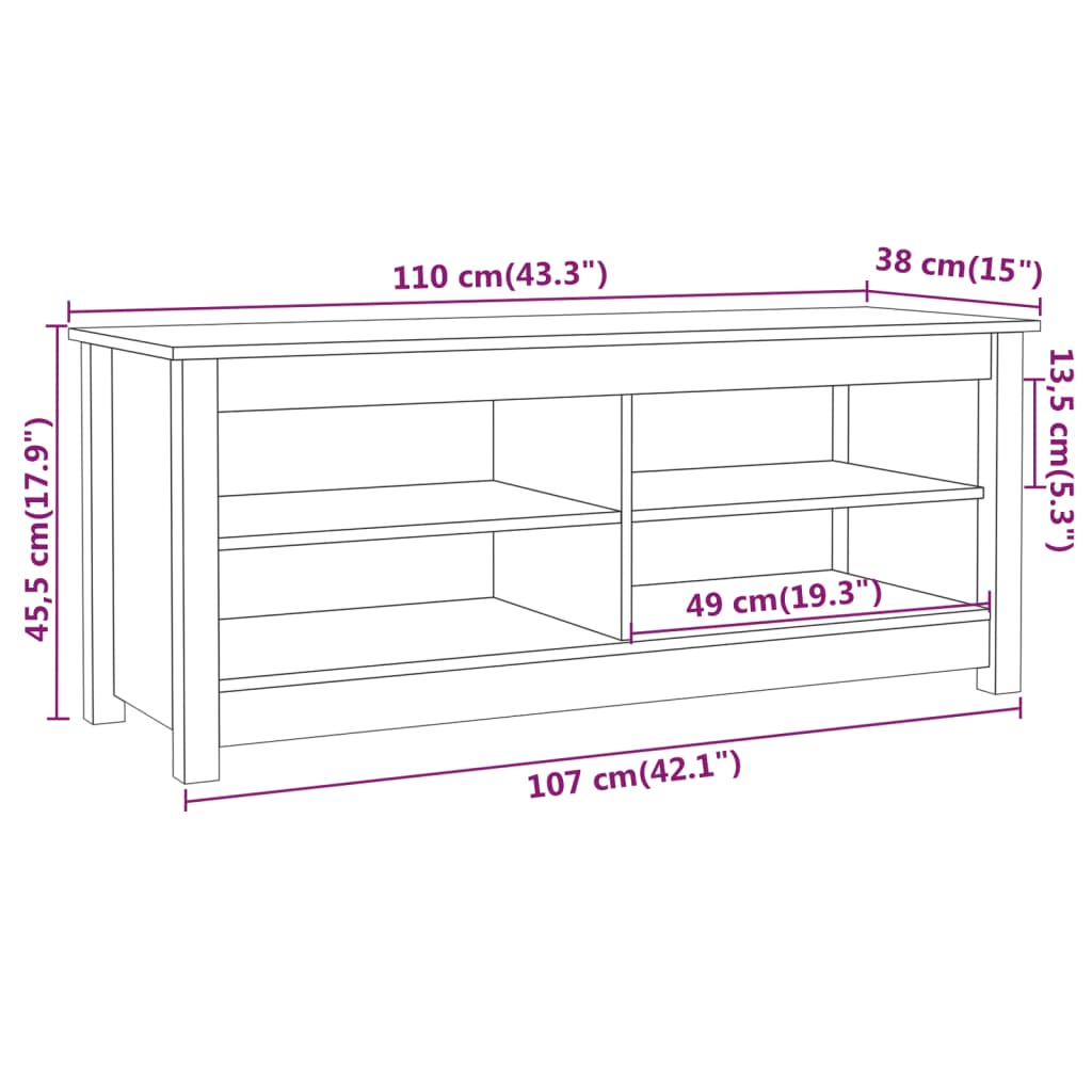 Zapatero de madera maciza de pino 110x38x45,5 cm
