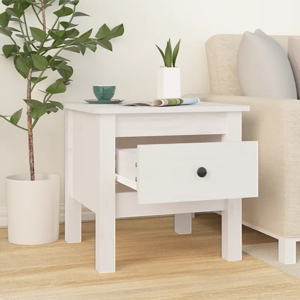Mesa auxiliar 2 uds de madera maciza de pino blanco 40x40x39 cm