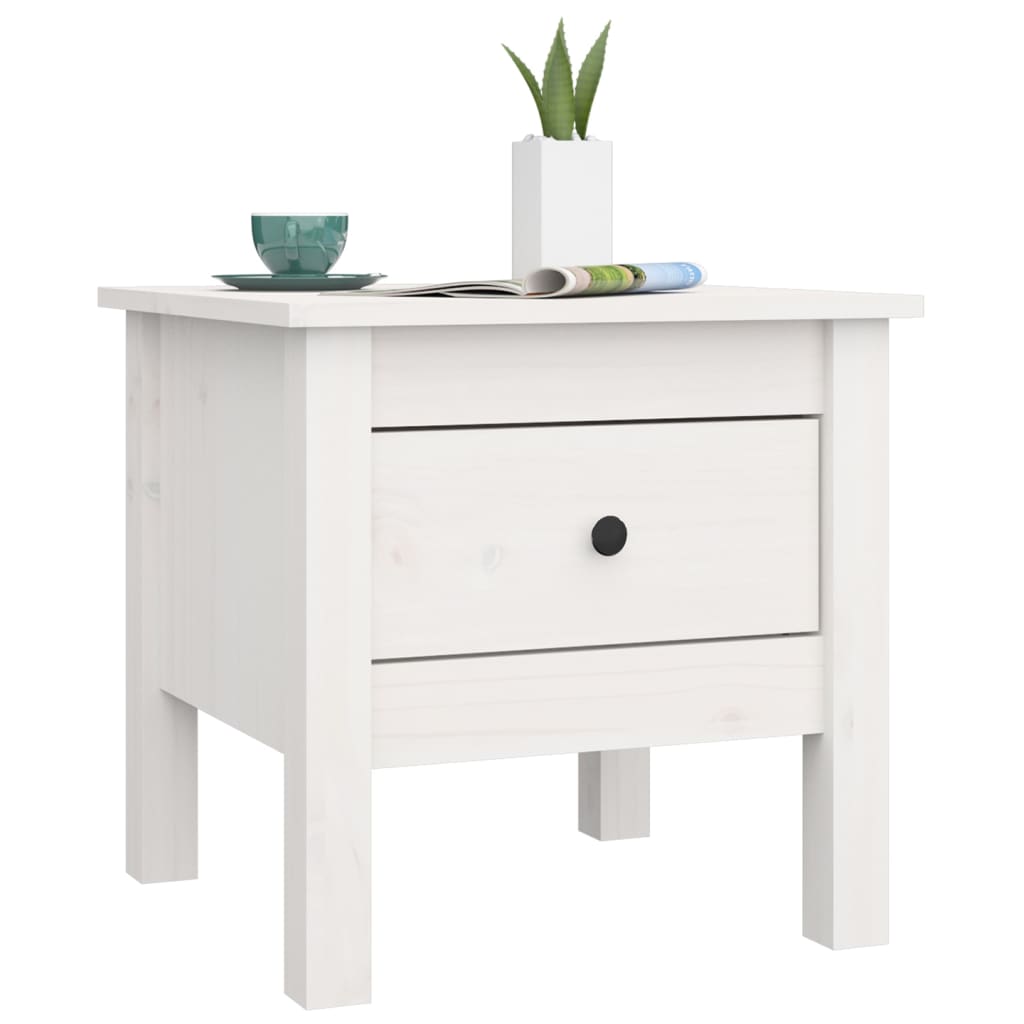 Mesa auxiliar 2 uds de madera maciza de pino blanco 40x40x39 cm