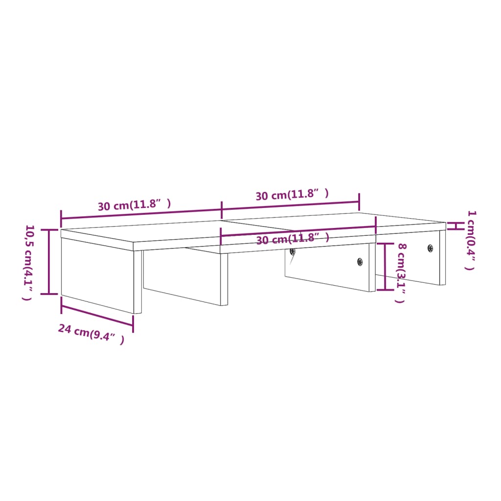Soporte para monitor madera maciza de pino 60x24x10,5 cm