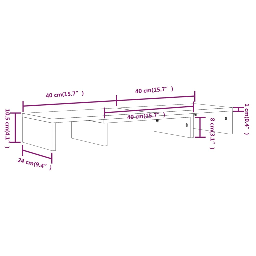 Soporte de monitor madera maciza de pino blanco 80x24x10,5 cm