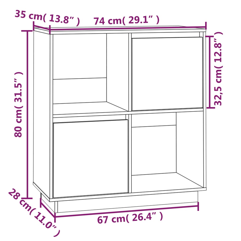 Aparador de madera maciza de pino 74x35x80 cm