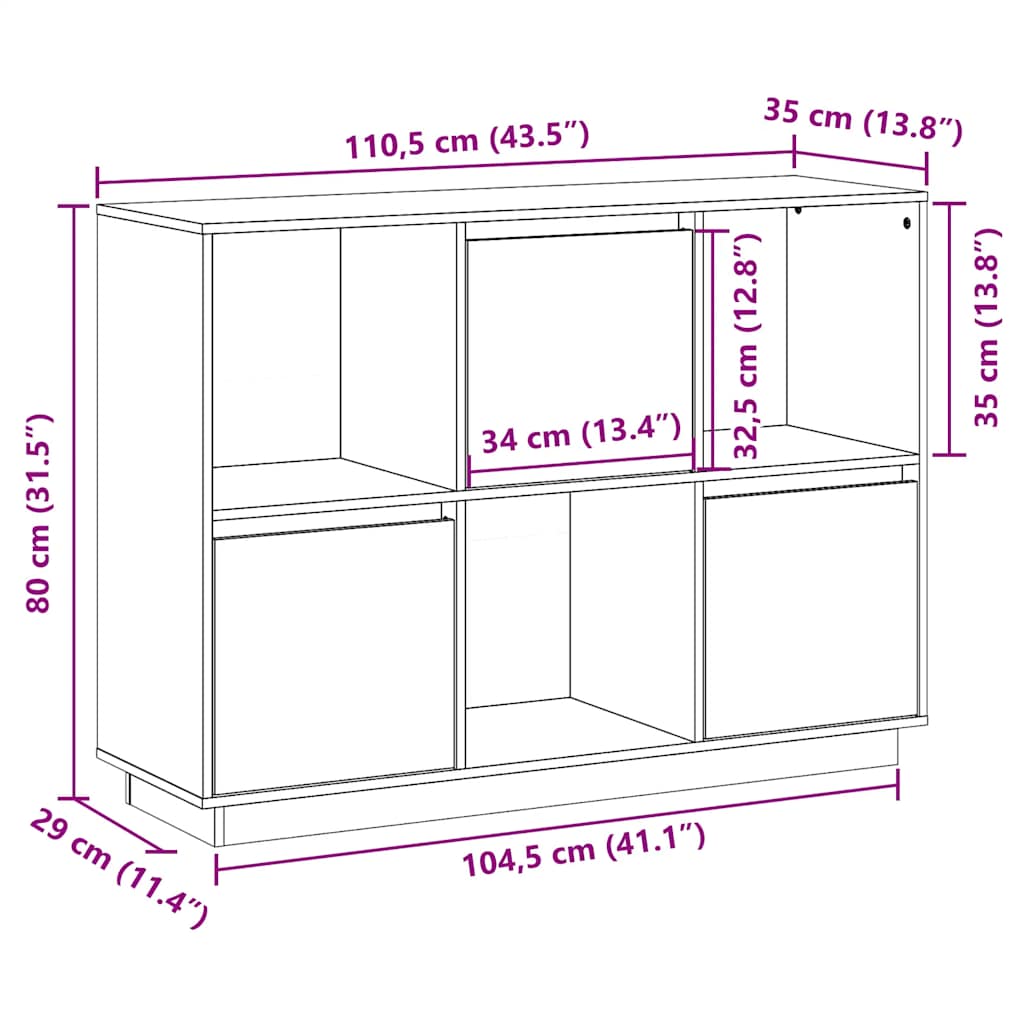 Aparador de madera maciza de pino 110,5x35x80 cm