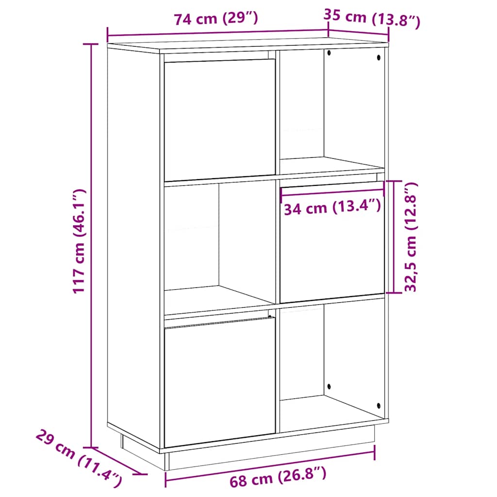 Aparador alto de madera maciza de pino 74x35x117 cm