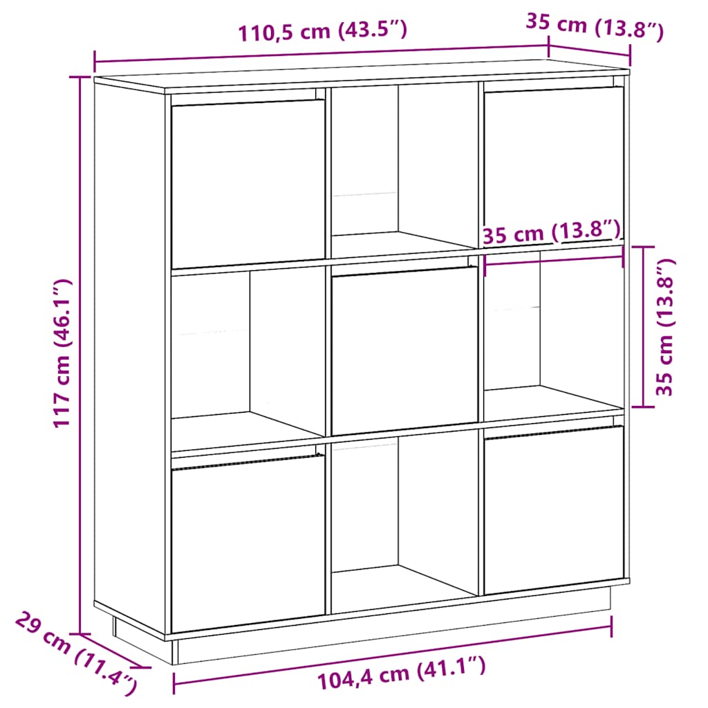 Aparador alto de madera maciza de pino 110,5x35x117 cm