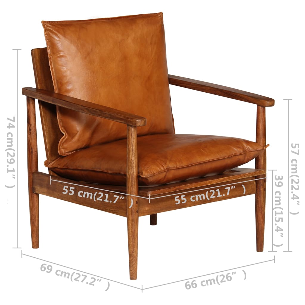 Set sofás 2 pzas marrón cuero auténtico y madera de acacia