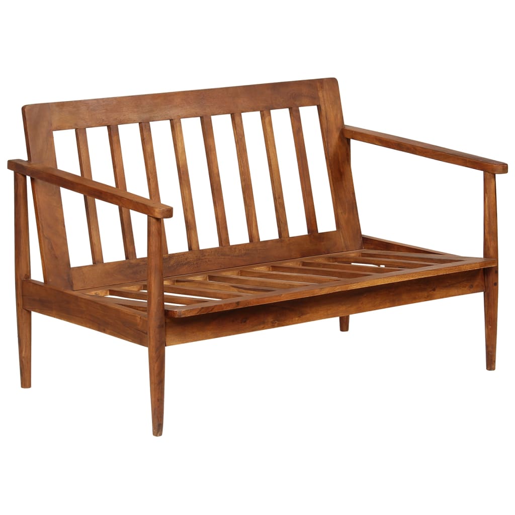 Set sofás 2 pzas marrón cuero auténtico y madera de acacia