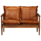 Set sofás 2 pzas marrón cuero auténtico y madera de acacia