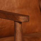 Set sofás 2 pzas marrón cuero auténtico y madera de acacia