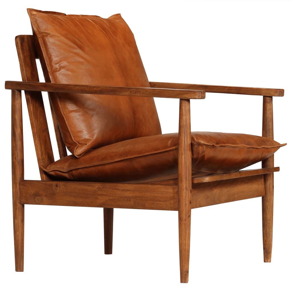 Set sofás 2 pzas marrón cuero auténtico y madera de acacia