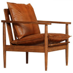 Set sofás 2 pzas marrón cuero auténtico y madera de acacia