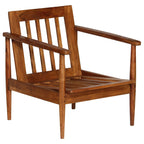 Set sofás 2 pzas marrón cuero auténtico y madera de acacia
