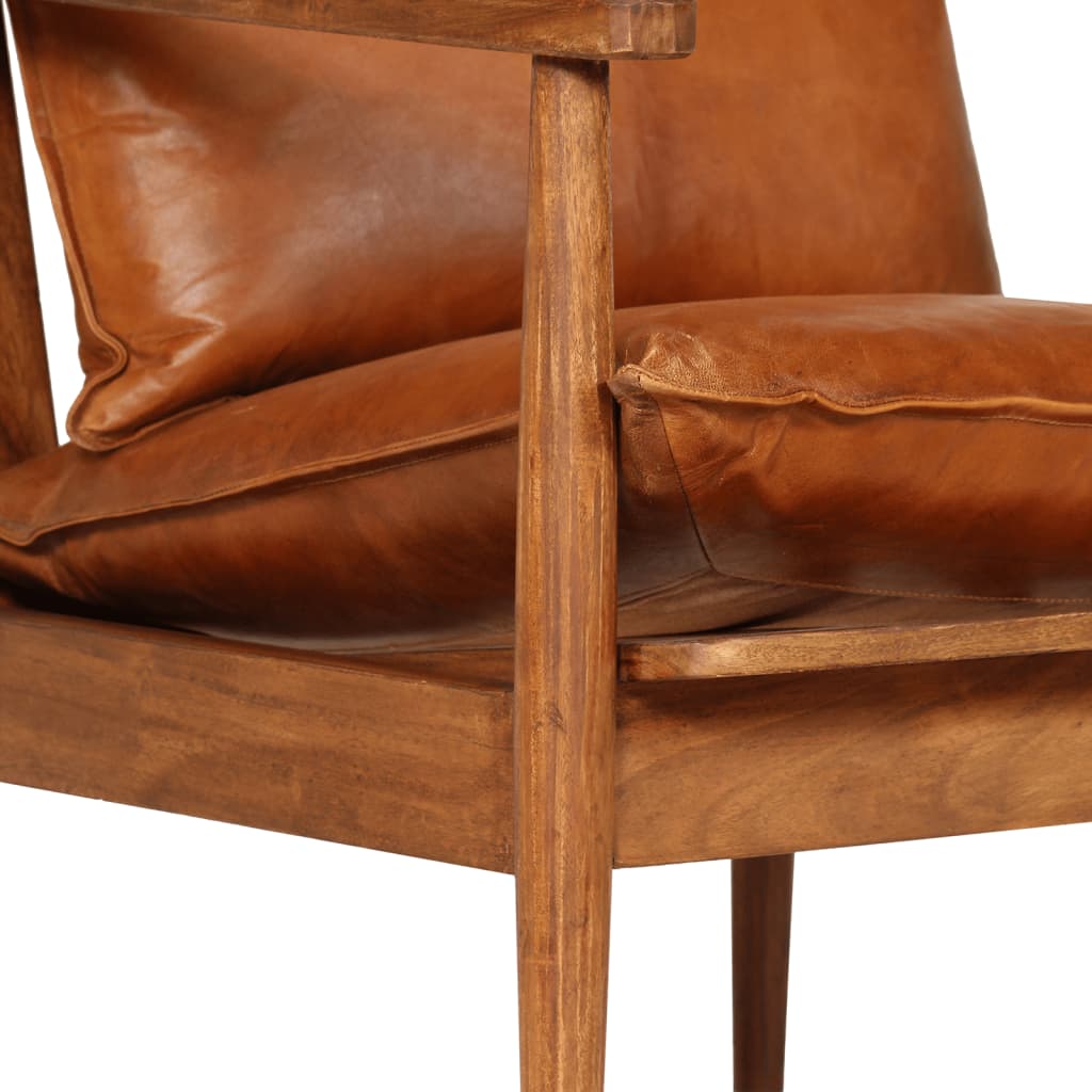 Set sofás 2 pzas marrón cuero auténtico y madera de acacia