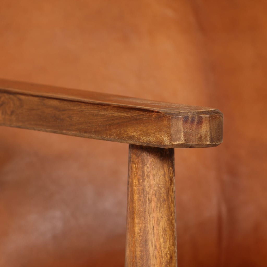 Set sofás 2 pzas marrón cuero auténtico y madera de acacia