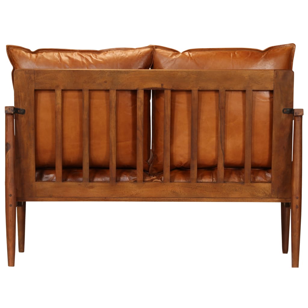 Set de sofás 3 pzas cuero auténtico madera maciza acacia marrón