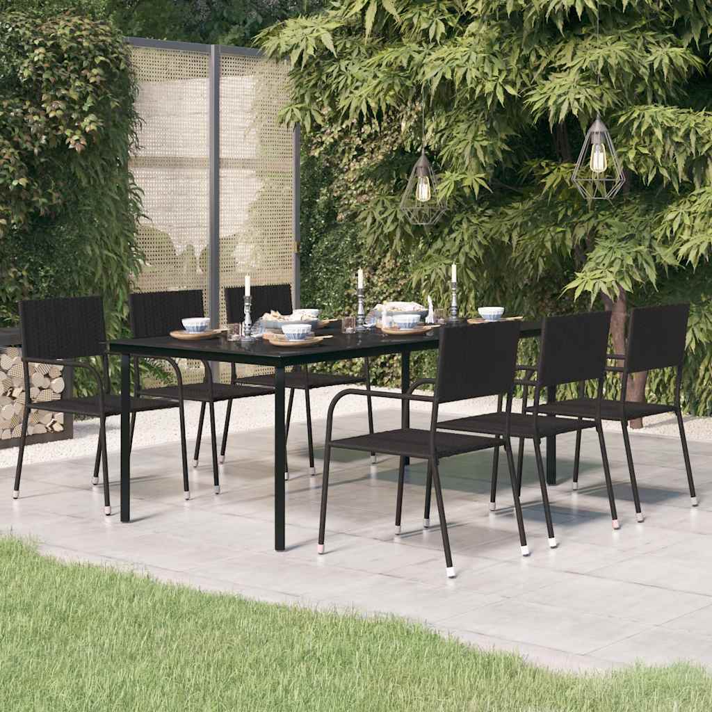 Garden Dining Table Black Steel and Glass 140x70x74 cm