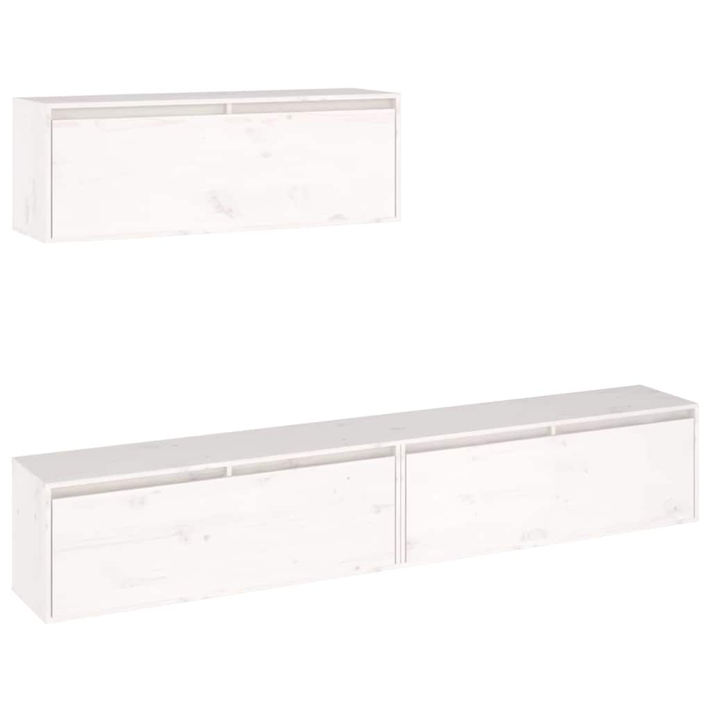Conjunto de mueble de TV 3 piezas madera maciza de pino blanco