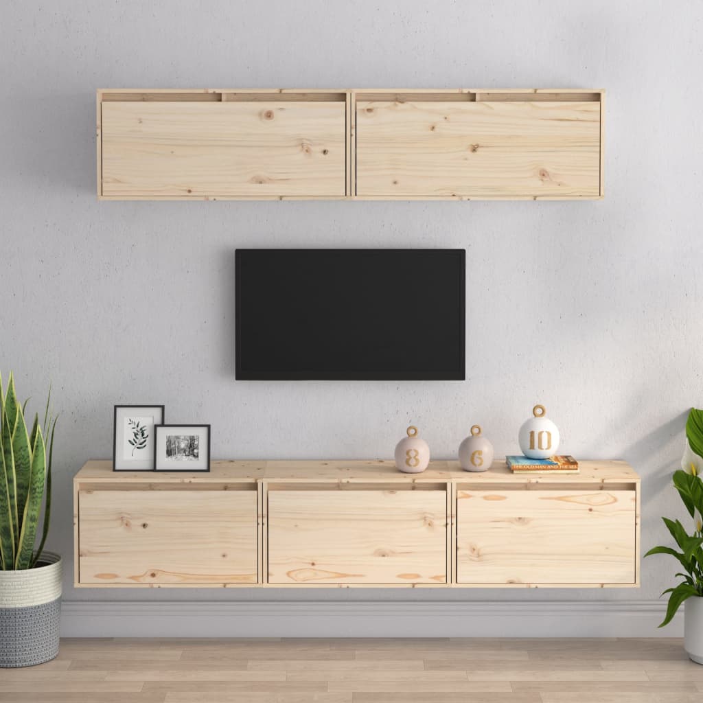 Conjunto de mueble de TV 3 piezas madera maciza de pino blanco