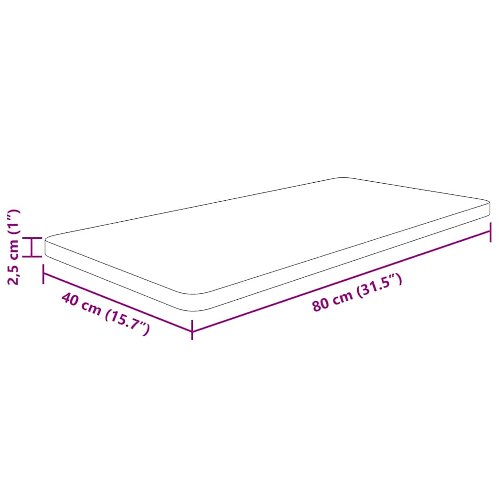 Encimera de madera maciza tratada marrón claro 80x40x2,5cm