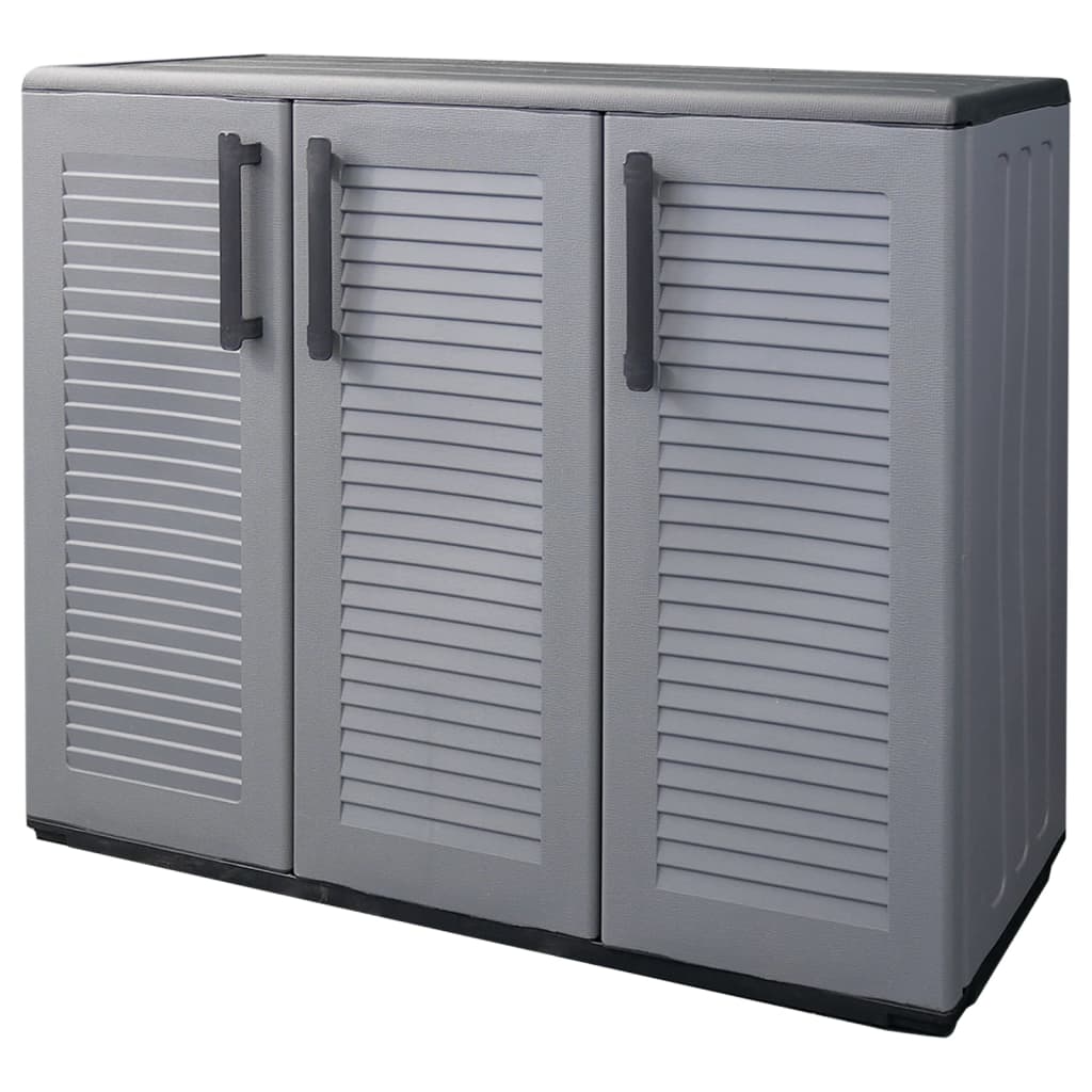 Armario de almacenaje de jardín PP gris y negro 102x37x84 cm