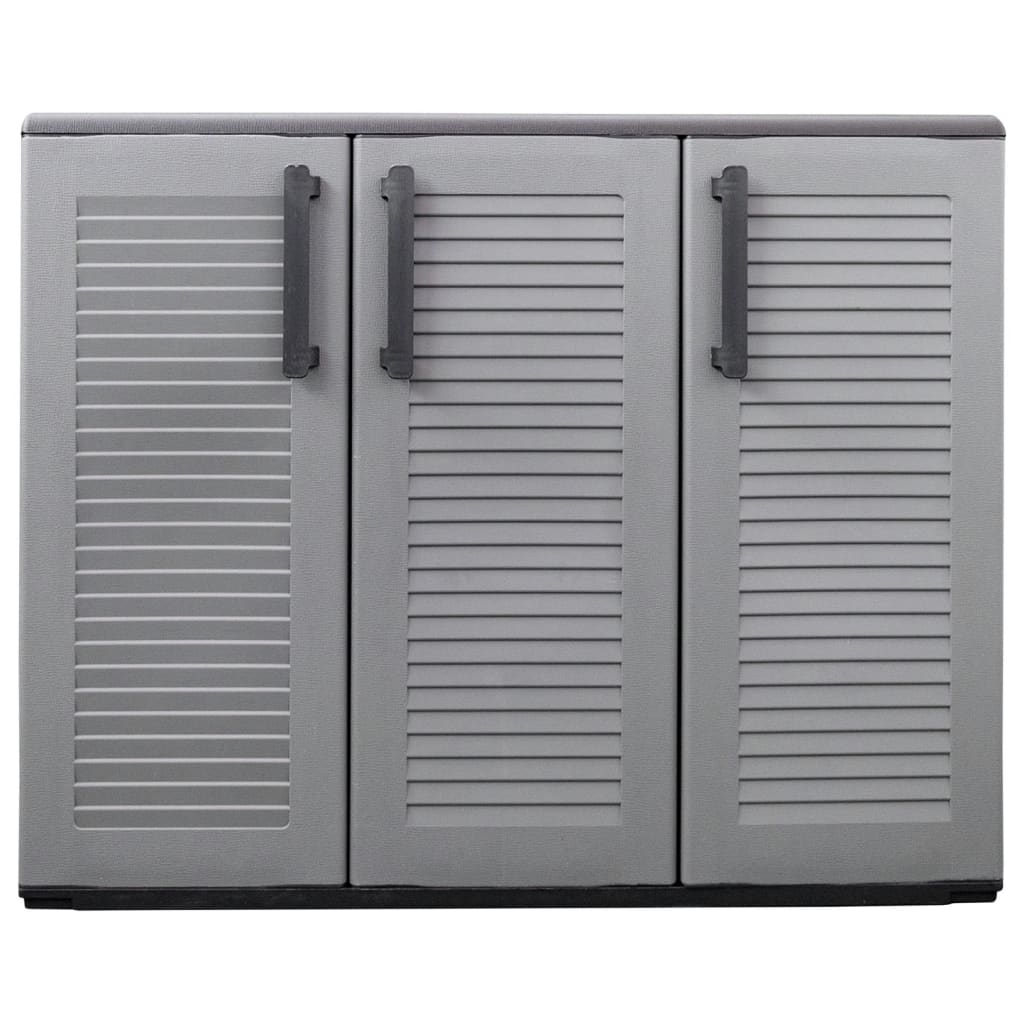 Armario de almacenaje de jardín PP gris y negro 102x37x84 cm