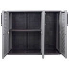 Armario de almacenaje de jardín PP gris y negro 102x37x84 cm