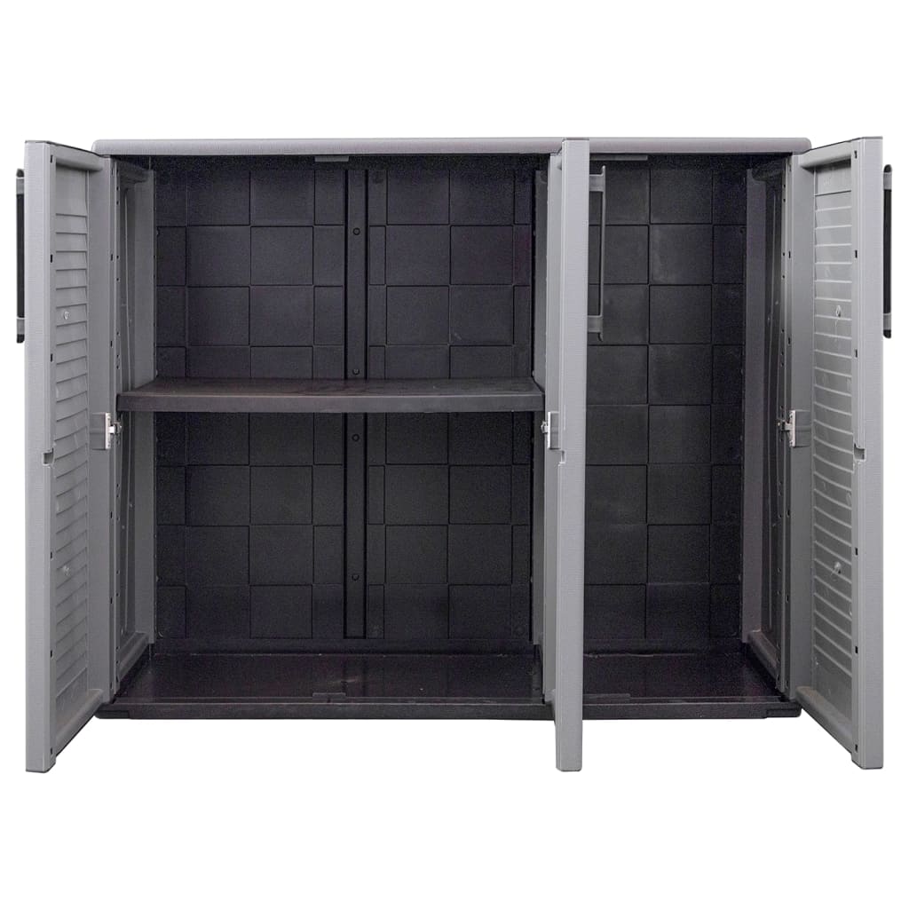 Armario de almacenaje de jardín PP gris y negro 102x37x84 cm