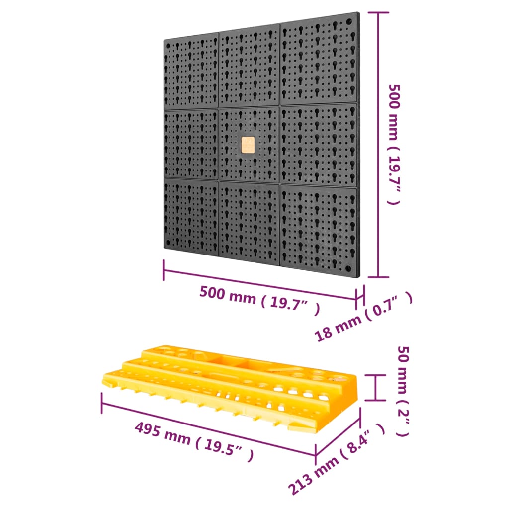 Panel de herramientas 500x1000 mm 50 ganchos PP