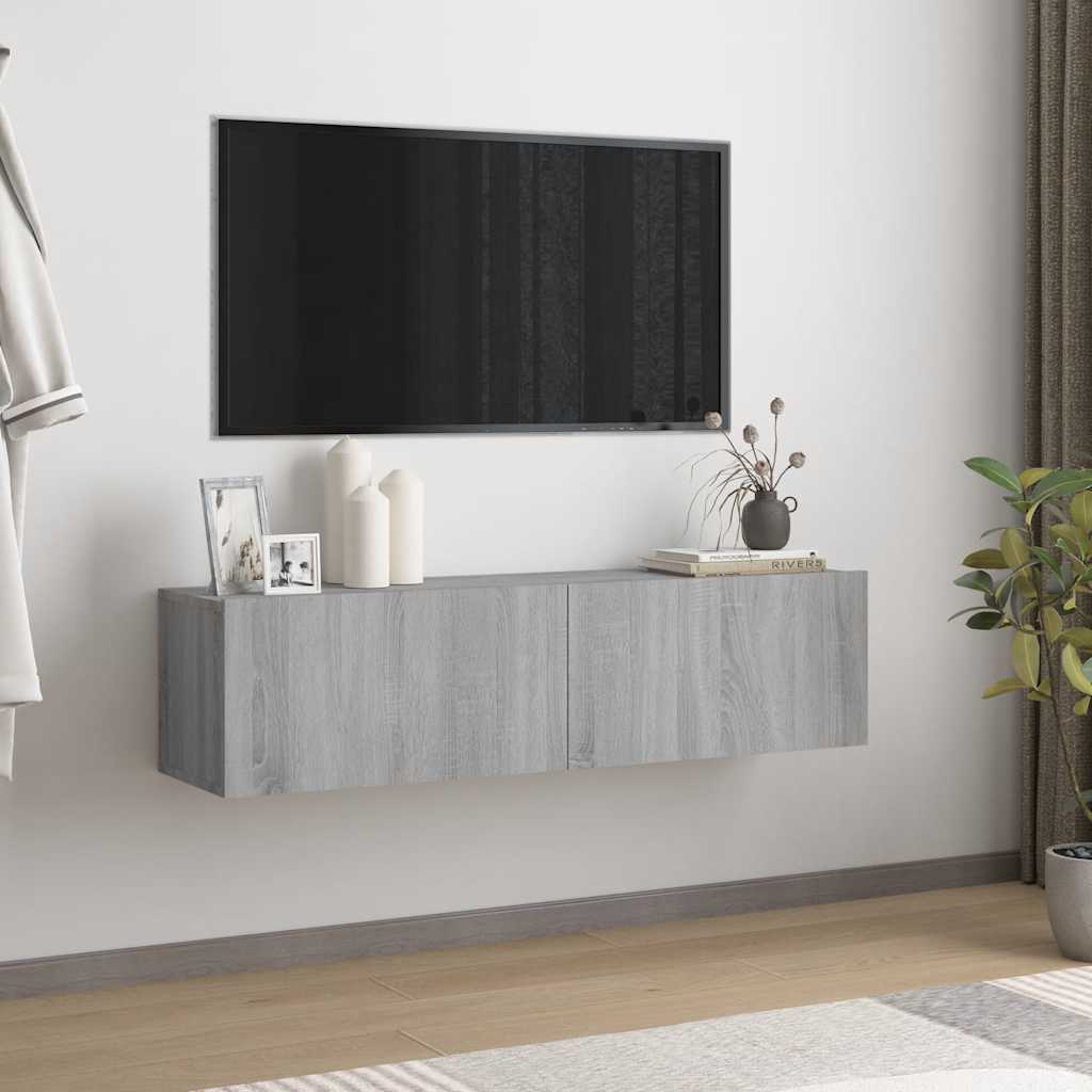 Mueble de pared TV contrachapado roble ahumado 120x30x30 cm