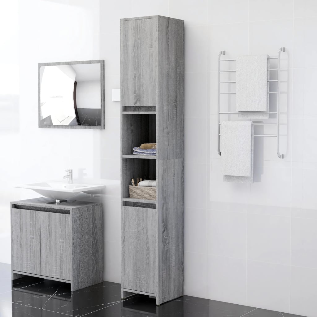 Armario baño madera contrachapada roble ahumado 30x30x183,5cm