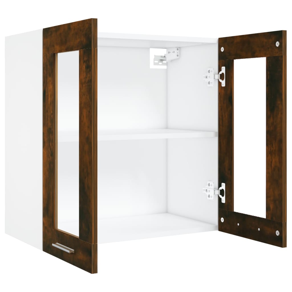 Vitrina colgante "Lyon" de roble ahumado, 60x31x60 cm, madera de ingeniería,